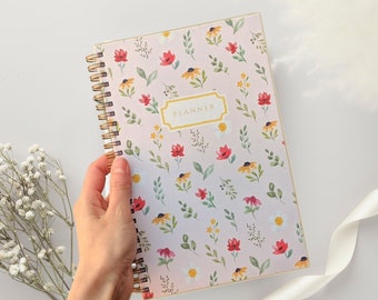 Wildflower weekly planner, small hardcover planner with sticker sheets size 8.5 x 5.5, undated planner