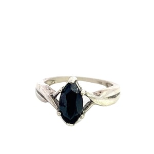 Sterling Silver & Black Onyx Ring, Sterling Croos overSetting, Marquis Cut Onyx Gemstone, Sparkling, Elegant Vintage Statement Ring