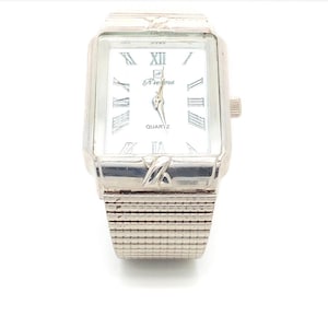 Riviera Watch, Quartz, Stainless Steel, White Dial, Men's or Women's Watch, Adjustable Band 8 1/2 inch Length, Roman Numerals
