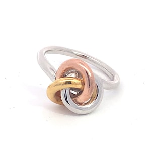 Tri Colored Love Knot Ring, Sterling Silver, Rose Gold and Gold-filled over Sterling Silver, Contemporary Love Knot, Simple Elegance