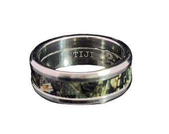 Titanium Camo Band Sterling Silver CZ His And Her Rings His & Hers