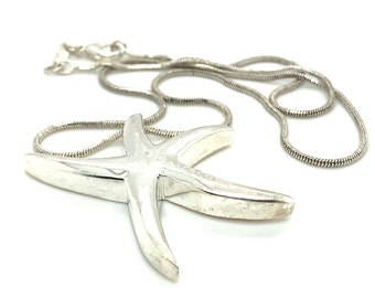Sterling Silver Starfish Necklace, Sterling Silver Sea Star Pendant, Ocean Jewelry,  Abstract Starfish, Modern Jewelry