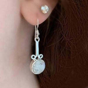 Moonstone Sterling Silver Earrings, Moonstone Jewelry, Light Weight Silver Dangle Earrings, Vintage Moonstone, Iridescent June Birthstone