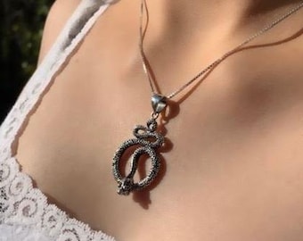 Sterling Silver Snake Necklace, Silver Coiled Body and Tail, Snake Pendant, Reptile Jewelry, Textured Sterling, Cobra, Snake Jewelry