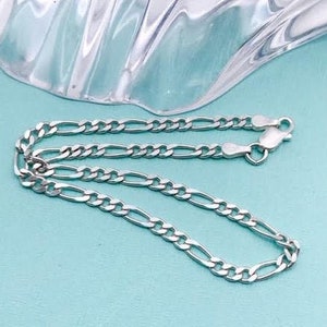 Figaro Sterling Silver Link Bracelet, Classic Sterling Silver Link Bracelet, Minimalist Chain, Figaro Layering Bracelet, Figaro Silver Chain