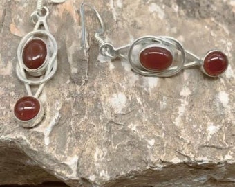 Red Jasper Dangle Earrings, Red Stone, Drop Earrings in Sterling Silver,  Oval Shape Jasper  Earrings, Double Stone Dangle Vintage Earnings