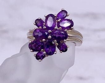 Amethyst Sterling Silver Ring, Regal Purple Oval Cut Gemstones, Deep Orchid, Violet Color,Lovely Fluted Sterling Setting,February Birthstone