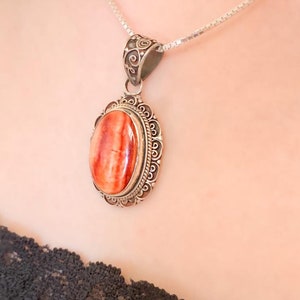 Sterling Silver Banded Red Jasper Pendant, Unique Marbled Jasper Stone, Large Oval Gemstone, Vintage Bold Marbled Jasper Necklace