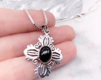 Sterling Silver Black Onyx Necklace/Pendant, Oval Onyx Gemstones, Filigree Sterling Silver, Cutout Sterling Silver Onyx Pendant/Necklace