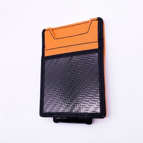 TwoToned Top Grain Leather and Carbon Fiber Wallet-Slim Rich Looking-Svelte Carbon Fiber & Leather Wallet-Magnetic Money Clip-RFID Barriers