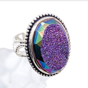 Sterling Silver Druzy Ring, Designer Colleen Lopez, Deep Purple Hues, Druzy Jewelry, Sparkling Druzy Ring, Sterling Designer Druzy Jewelry