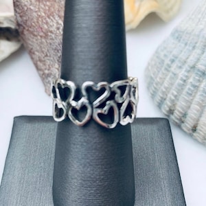 Sterling Silver Band, Heart Cutout Design Ring, Promise Ring, Statement Wide Band, Love, Bridal, Wedding Band, Love Ring, Multiple Hearts