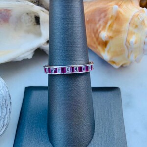 Sterling Silver Ruby and White Baguette Cut Cubic Zirconia, Eternity Ring, Ruby and White Cubic Zirconia, July Birthstone, Stackable Band