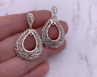 Sterling Silver Teardrop Earrings, Ornate Sterling Teardrop Dangle Earrings, Silver Filigree, Filigree Jewelry, Ornate Sterling Earrings