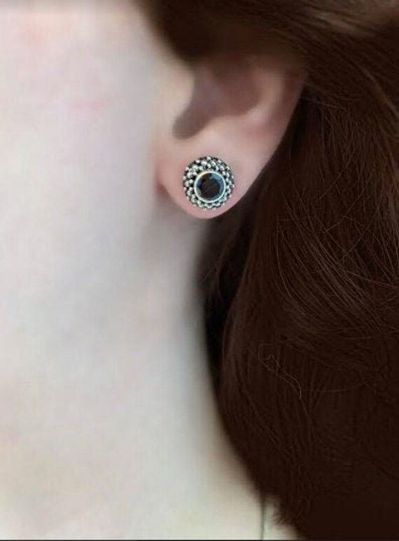 Black Onyx and Sterling Silver Stud Earrings, Blac