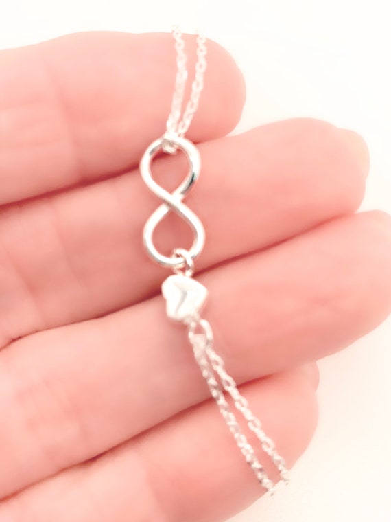 Sterling Silver Infinity Heart Bracelet, Double Ch