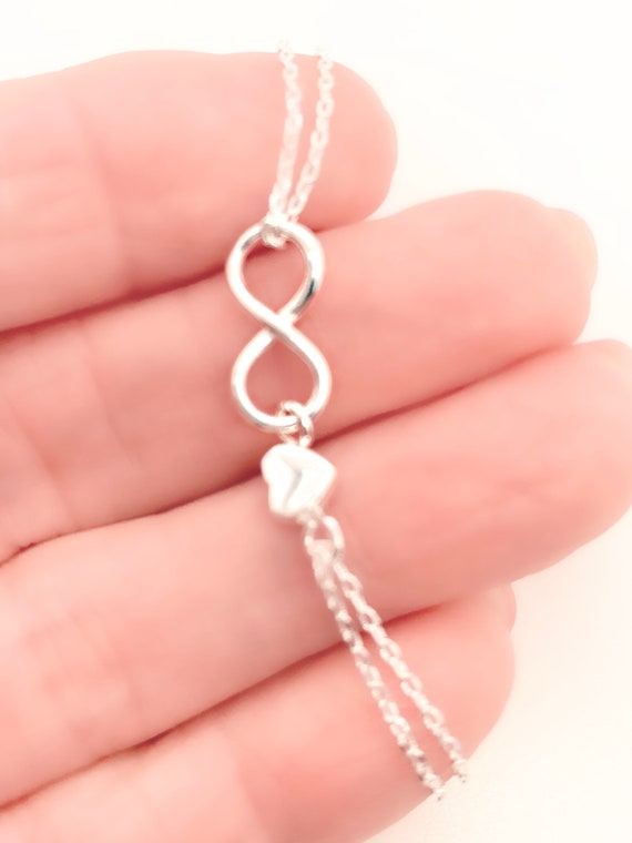 Sterling Silver Infinity Heart Bracelet, Double C… - image 1