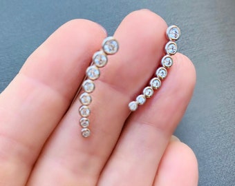 Sterling Silver and Clear Cubic Zirconia Earrings, Eight Graduating Down in Size, Cubic Zirconia Drop Earrings, Cubic Zirconia Gemstones