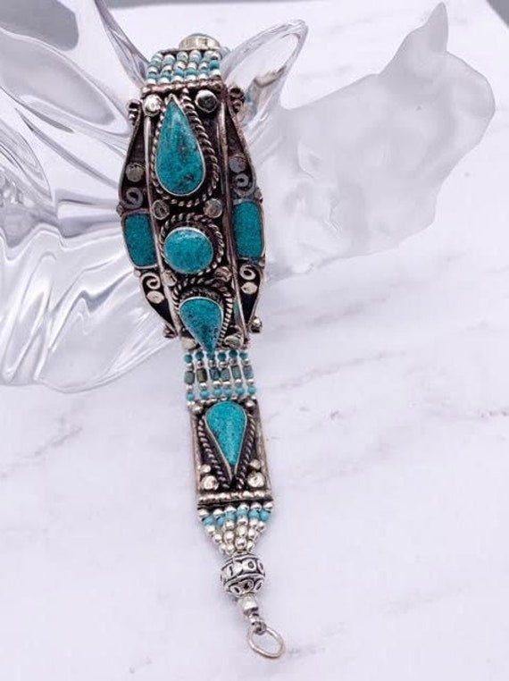 Turquoise, Silver over Brass, Handmade Nepalese A… - image 1
