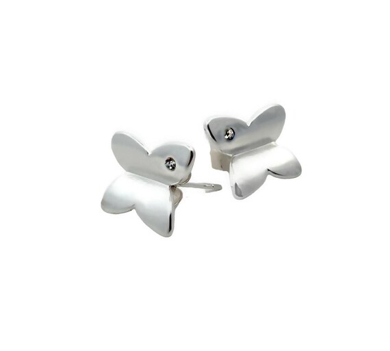 Sterling Silver Butterfly Studs, Inlaid Cubic Zirconia, Sterling Silver Butterfly Earrings, Minimalist Earrings, Dainty Butterfly Jewelry