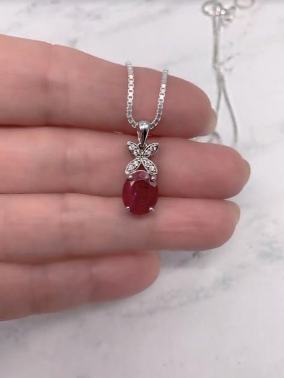 Ruby Red Garnet  Sterling Silver Necklace, Tiny Cl