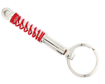 Spring Shock Keychain, Spring Shock Key Holder, Automotive Key Chain, Suspension Spring Shock Absorber Stainless Steel, Red, or Black