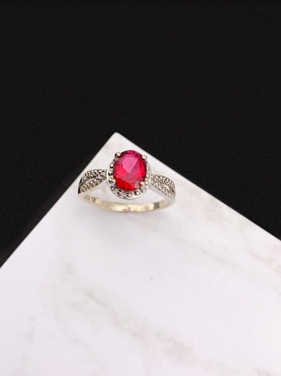 Sterling Silver Ruby Red and Clear Cubic Zirconia… - image 4