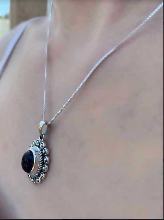 Black Onyx and Sterling Silver Pendant/Necklace, … - image 2