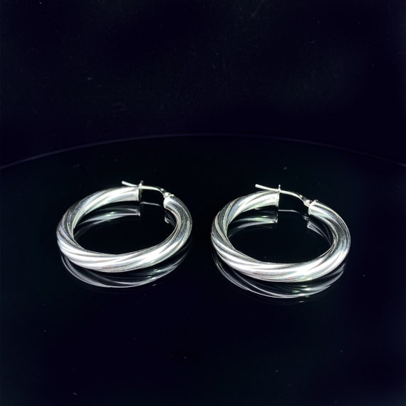 Sterling Silver Hoop Earrings, Sterling Silver Tw… - image 3