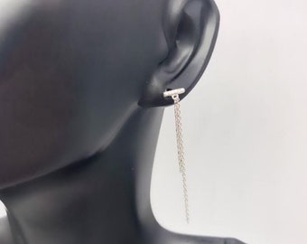 Sterling Silver Pave Cubic Zirconia Earrings, Modernist Silver Dangle Earrings, Pave CZ's Earrings, Vintage Dangle Earrings, Rectangle Bars