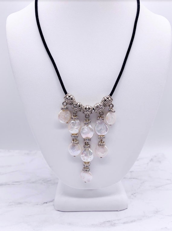 Freshwater Coin Pearl and Cubic Zirconia Necklace,
