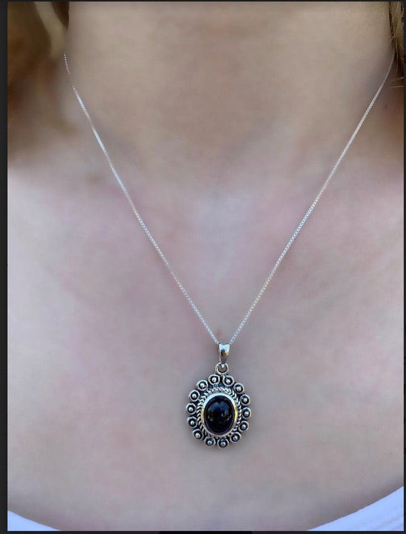 Black Onyx and Sterling Silver Pendant/Necklace, … - image 3