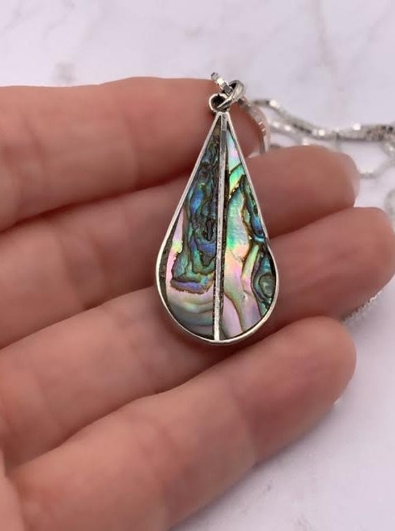 Abalone Pendant Inlaid Sterling Silver, Teardrop … - image 2