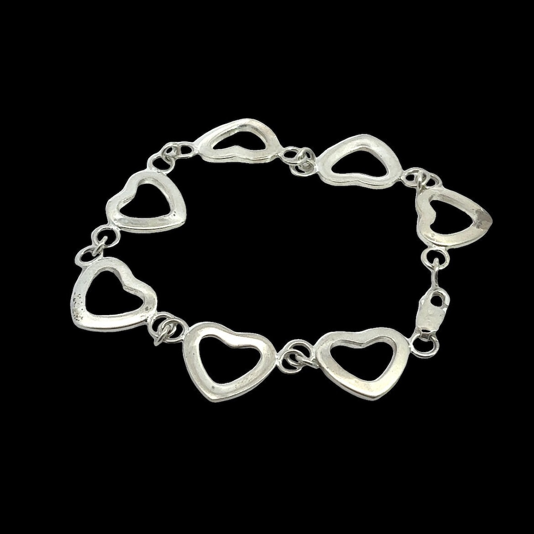 Sterling Silver Heart Bracelet, Cutout Sterling Silver Hearts