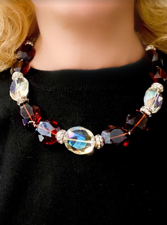 Cubic Zirconia and Cut Crystal Beaded Necklace, M… - image 3