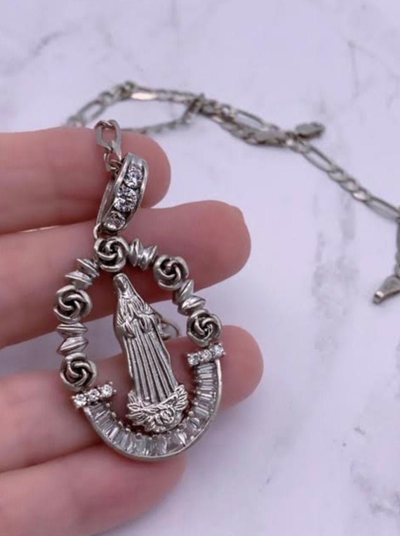 Sterling Silver Virgin Mary Pendant, Framed by Ro… - image 1