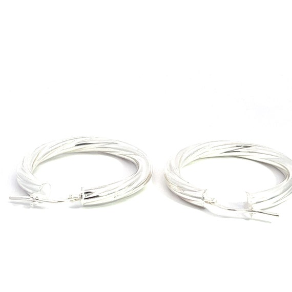 Sterling Silver Hoop Earrings, Sterling Silver Tw… - image 4