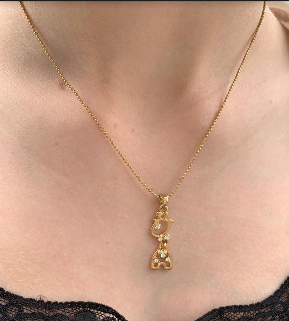 Gold Plated Giraffe Necklace with Cubic Zirconia … - image 1