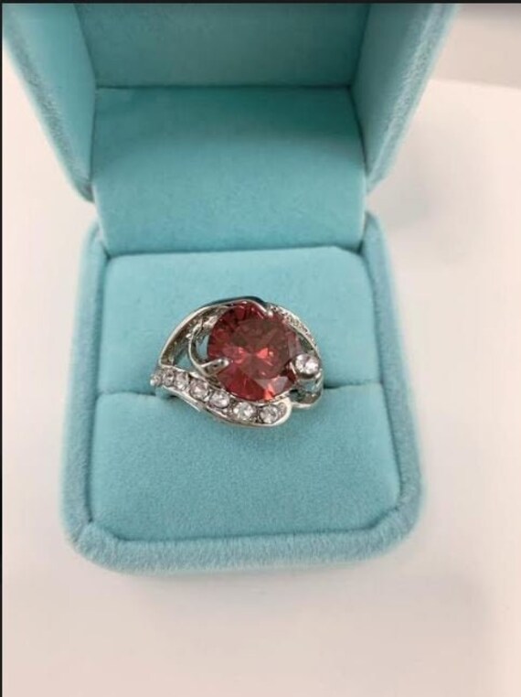 Ruby Red Cubic Zirconia Set in Silver Plated Sett… - image 3