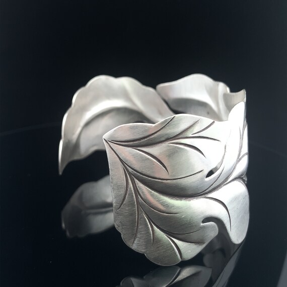 Sterling Silver Leaf Cuff, Hand Made in Thailand,… - image 3