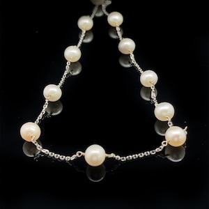 14k White Gold Akoya Pearl Necklace, Single Elegant Strand Round Pearls, 14k Gold Chain, Quality Akoya Cultured Pearl & White Gold Necklace