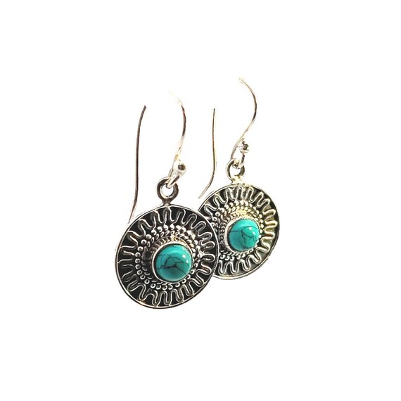 Turquoise Southwestern Dangle Earrings, Sterling Silver Native American Earrings, Turquoise Gemstone, Vintage Turquoise Sterling Silver