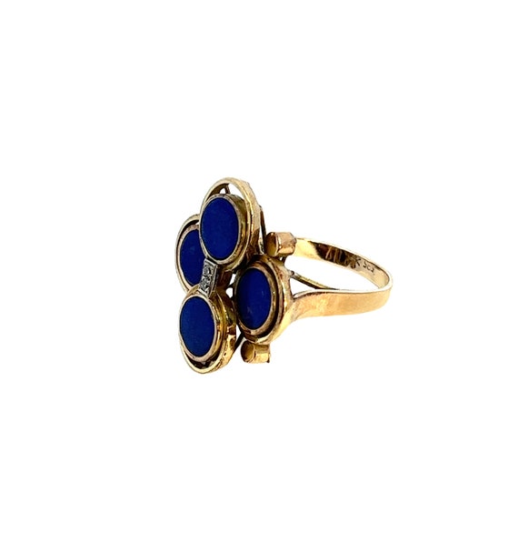 Blue Lapis Lazuli and Diamond Ring, 14k Yellow Go… - image 2