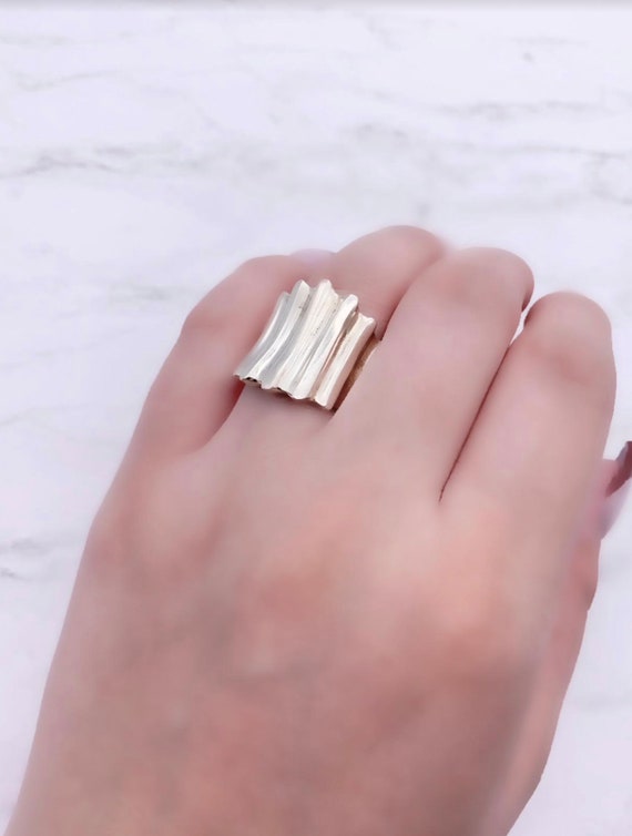 Sterling Silver Bold Statement Ring Deep Ribbed Band Etsy