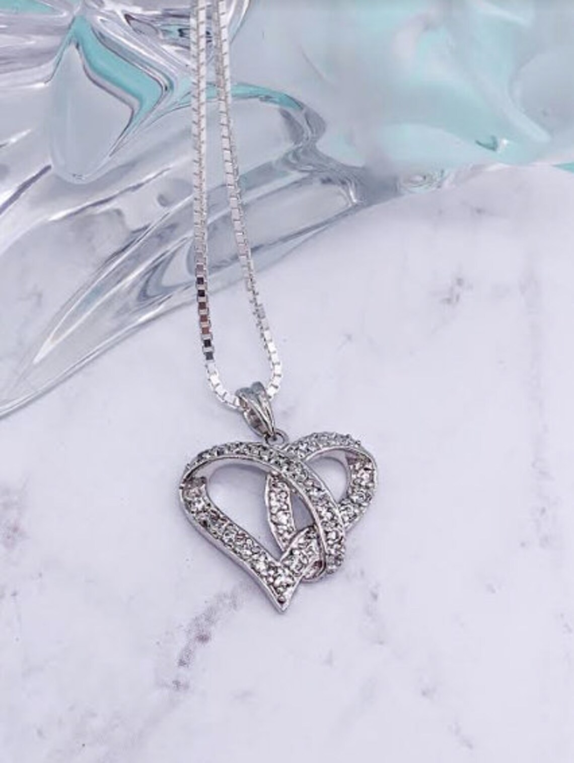 Sterling Silver Womens Cubic Zirconia Heart Triple Charm Pendant