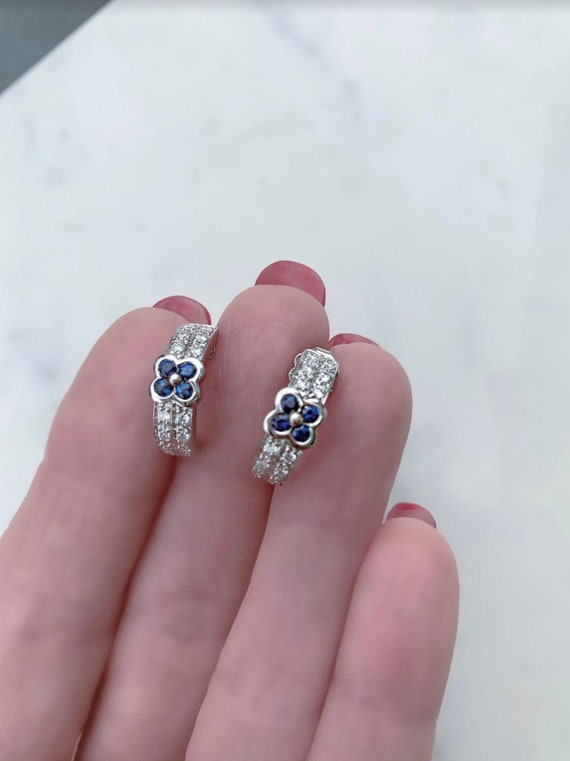 Sapphire And Diamond 14K White gold Earrings, Sap… - image 3