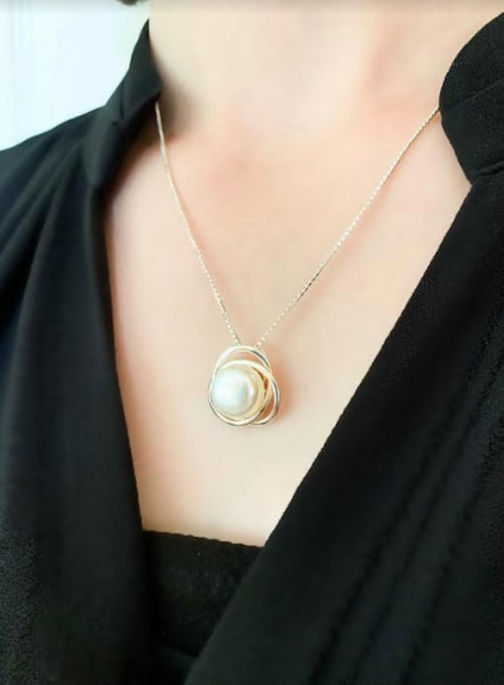Pearl & Sterling Silver Necklace, Unique Sterling 