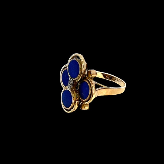 Blue Lapis Lazuli and Diamond Ring, 14k Yellow Go… - image 4