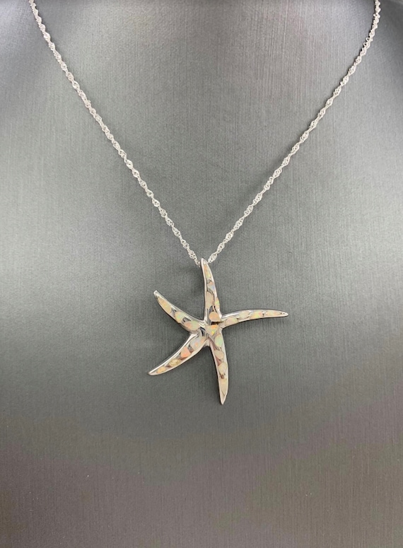 Opal Star Fish, Sterling Silver Opal Star Fish, Iridescent Colors, Fiery Changing Colors, Multiple Colors, Sterling Twisted Chain Necklace