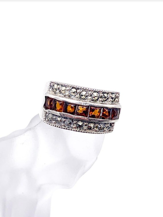 Sterling Silver Citrine Ring, Marcasite & Amber Co